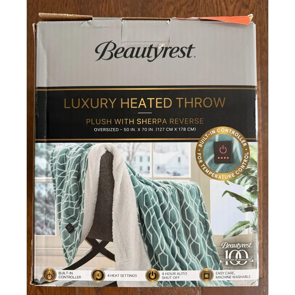Beautyrest 50*70 Luxury Heated Washable Electric Lightweight Throw Blue Ogee